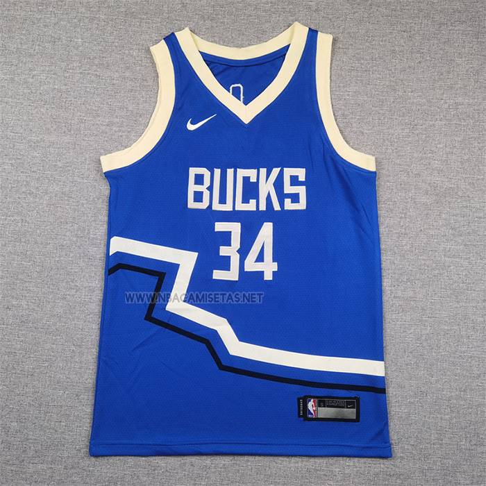Camiseta Nino Milwaukee Bucks Giannis Antetokounmpo NO 34 Ciudad 2024-25 Azul